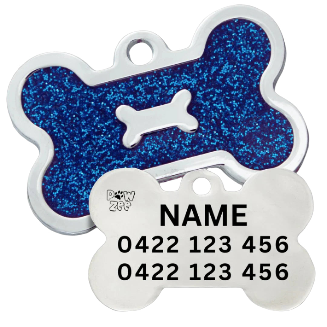 Pet ID Tag Blue Pawzee Glitter Pet ID Tags Australia