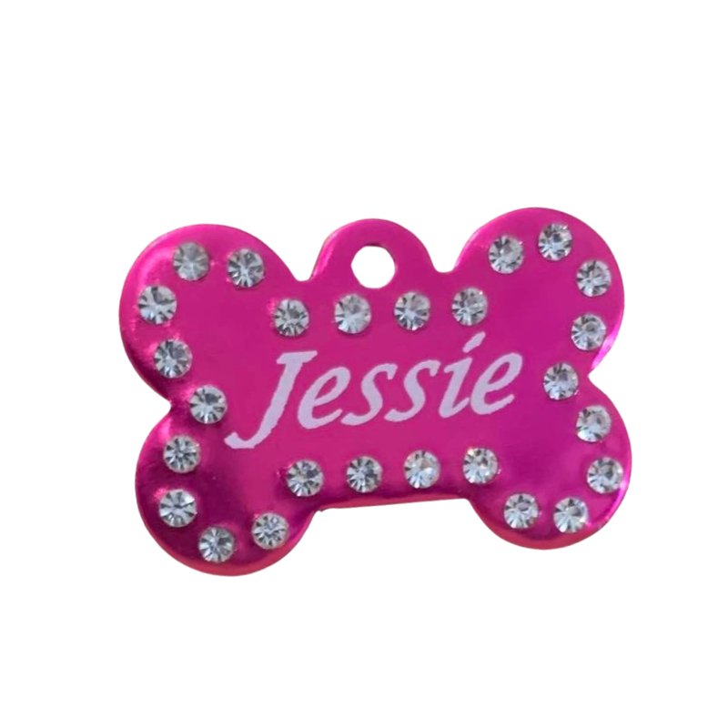 Hot Pink Crystal Bling Pet Tag Engraved Pet ID Tags AU