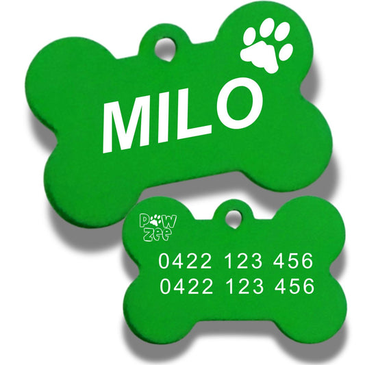 Dog id Tag Aluminium Bone GREEN