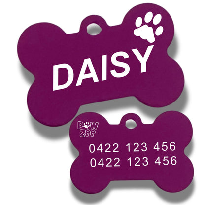 Dog id Tag Aluminium Bone PURPLE