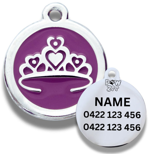 PURPLE Tiara Crown Designer Pet Tag