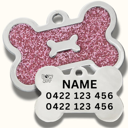 Pink Glitter Bone Pet Tag