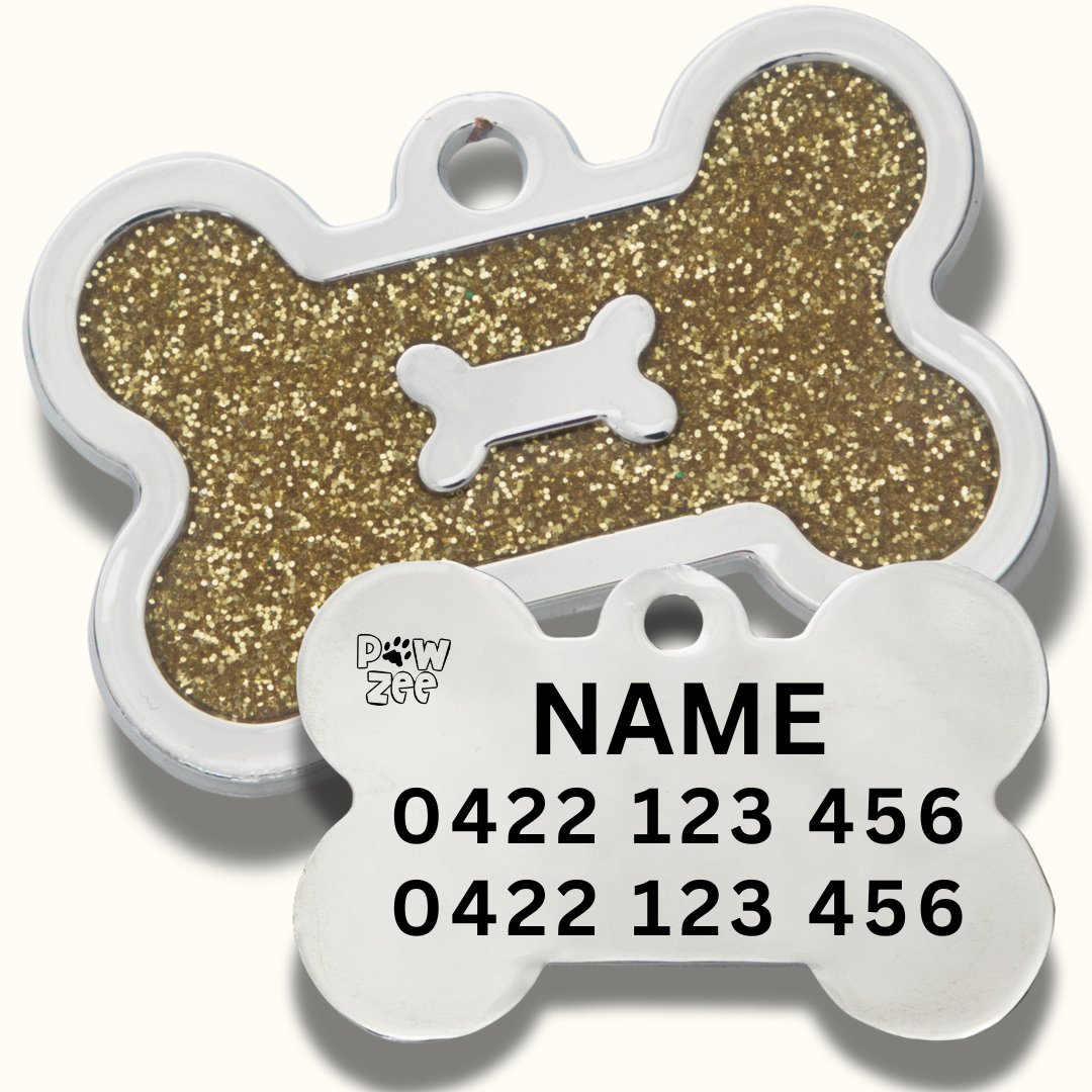 Dog Tag Designer Glitter Bone GOLD