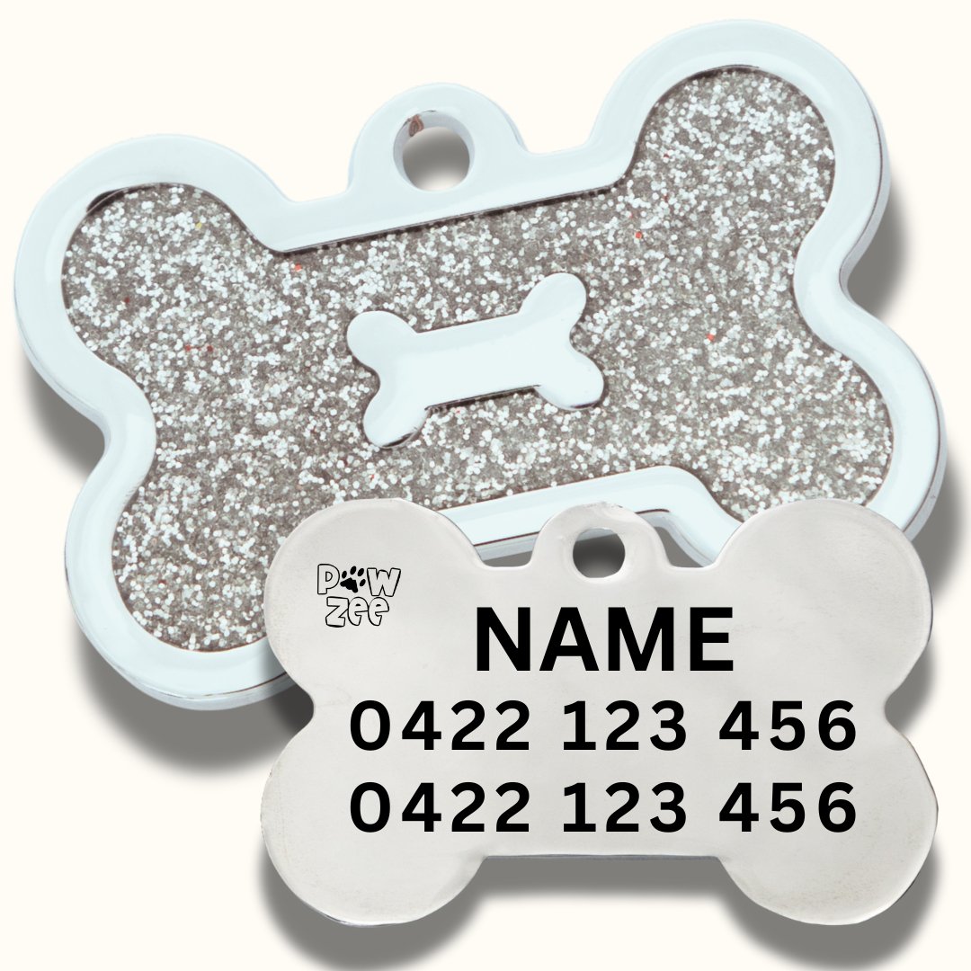 Dog Tag Designer Glitter Bone BLUE